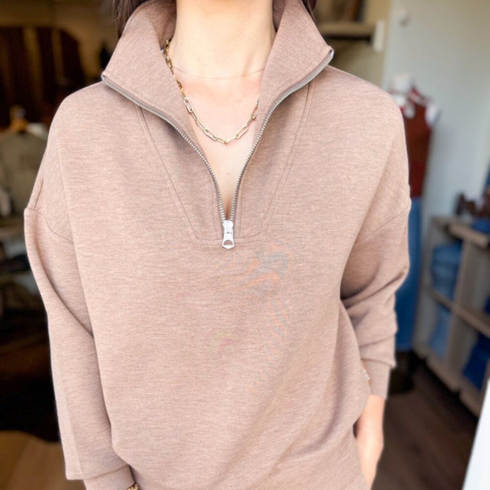 Varley Hawley Half Zip Sweat Golden Bronze Marl -  Athleisure - New With Tags -